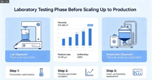 Laboratory testing phase before deciding to scale up from lab disperser to production