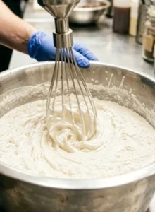 Mixing thick creamy white paste with Yaku sanitary lab mixer for high‑viscosity industrial material dispersion processing