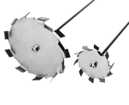 Two stainless 304 steel saw‑tooth dispersion discs with shaft for Yaku high speed disperser, industrial mixing impeller accessories