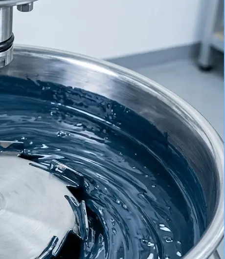 Close up of a cowles blade on small batch dispersers for high-viscosity paints
