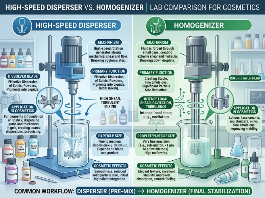 High-speed disperser vs. homogenizer lab comparison for cosmetics