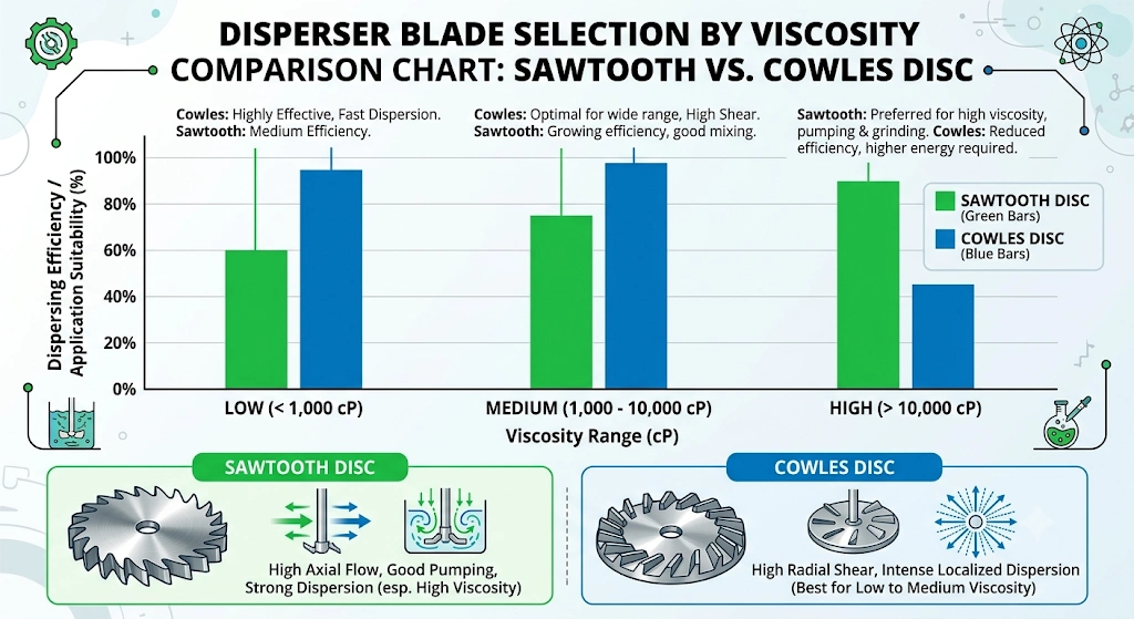 disperser blade selection by viscosity comparison chart sawtooth vs cowles disc