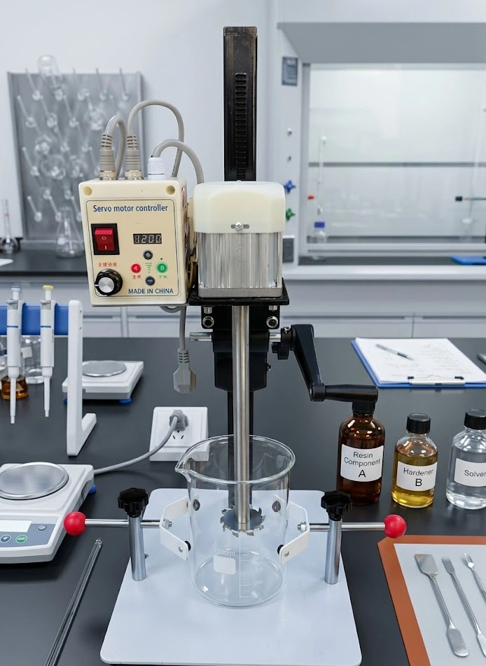 electric epoxy resin mixer machine in a laboratory setting