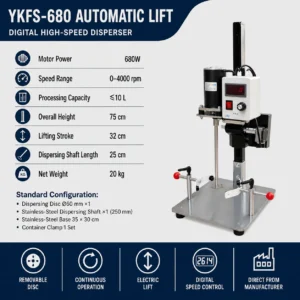 YKFS-680 automatic lift laboratory disperser with 680W motor and digital speed control
